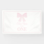Preppy Pink Bow Grandmillennial Eerste Verjaardag Spandoek (Horizontaal)