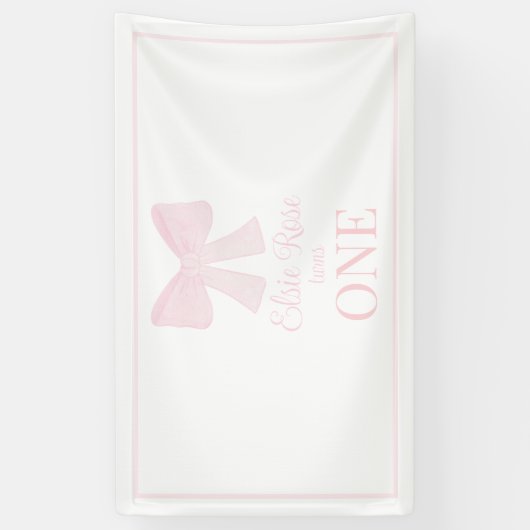 Preppy Pink Bow Grandmillennial Eerste Verjaardag Spandoek (Verticaal)