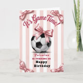 Preppy Pink Bow Soccer Birthday Kaart (Voorkant)
