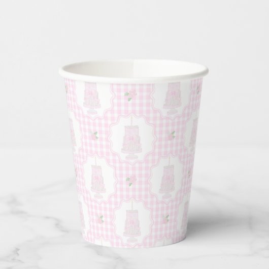 Preppy Pink Bows Trellis Eerste Verjaardag Ribbone Papieren Bekers (Links)