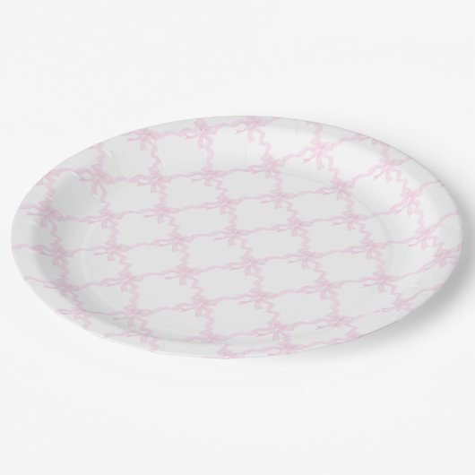Preppy Pink Bows Trellis Eerste Verjaardag Ribbone Papieren Bordje (Gekanteld)