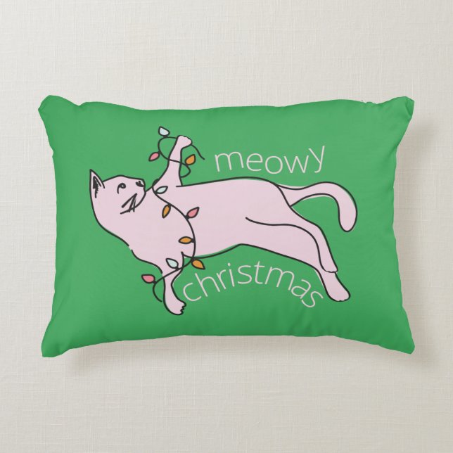 Preppy Pink Cat Holiday Accent Kussen (Voorkant)