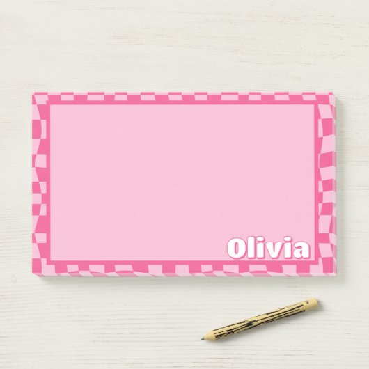 Preppy Pink Checkered Post-it® Notes (Op bureau)