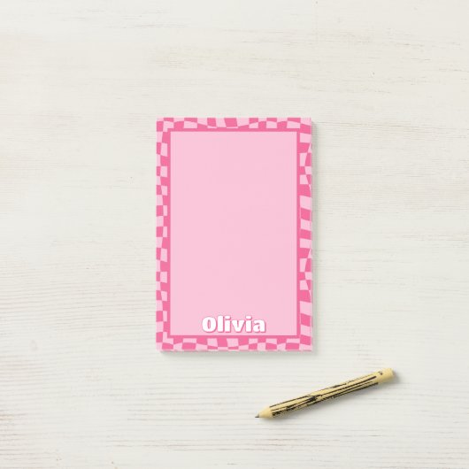 Preppy Pink Checkered Post-it® Notes (Op bureau)