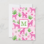 Preppy Pink Cheetah Monogram Bedankkaart (Voorkant)