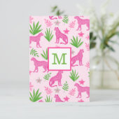 Preppy Pink Cheetah Monogram Bedankkaart (Staand voorkant)