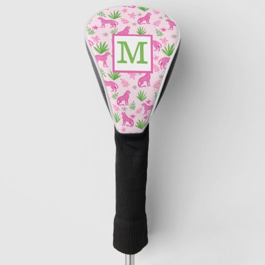 Preppy Pink Cheetah Monogram Golfheadcover (Voorkant)