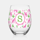 Preppy Pink Cheetah Monogram Wijnglas Zonder Voet (Achterkant)