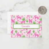 Preppy Pink Cheetah Script gepersonaliseerd Notitiekaartje (Voorkant / Achterkant in situ)