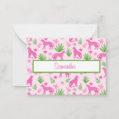 Preppy Pink Cheetah Script gepersonaliseerd Notitiekaartje (Voorkant)