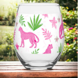 Preppy Pink Cheetah Wijnglas Zonder Voet