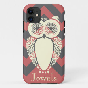 Preppy Pink Chevron Hoot Owl Aanpassen iPhone 11 Hoesje