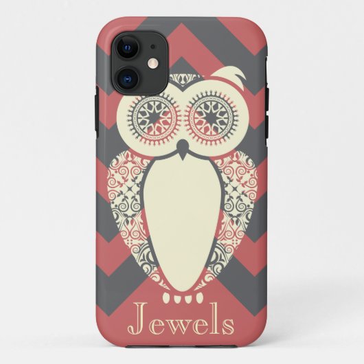 Preppy Pink Chevron Hoot Owl Aanpassen Case-Mate iPhone Case (Achterkant)