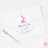 Preppy Pink Chinoiserie Bunny Baby Shower Favor Ronde Sticker (Envelop)
