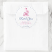 Preppy Pink Chinoiserie Bunny Baby Shower Favor Ronde Sticker (Tas)