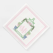 Preppy Pink Chinoiserie Pagoda Monogram Servet (Hoek)