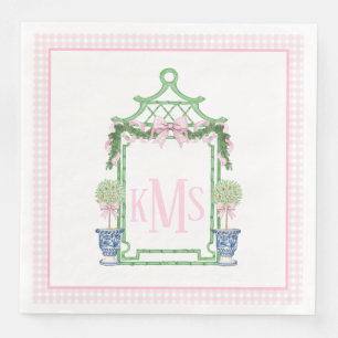 Preppy Pink Chinoiserie Pagoda Monogram Servet