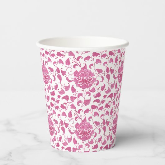 Preppy Pink Chinoiserie Vrijgezellenfeest Party Papieren Bekers (Achterkant)