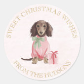 Preppy Pink Christmas Dachshund Lrg Round Stickers (Voorkant)