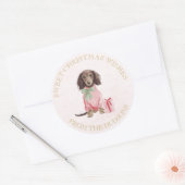 Preppy Pink Christmas Dachshund Lrg Round Stickers (Envelop)