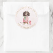 Preppy Pink Christmas Dachshund Lrg Round Stickers (Tas)