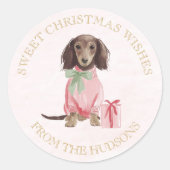 Preppy Pink Christmas Dachshund Sml Round Stickers (Voorkant)