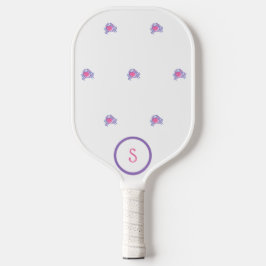 Preppy Pink Crab Monogram Pickleball Paddle
