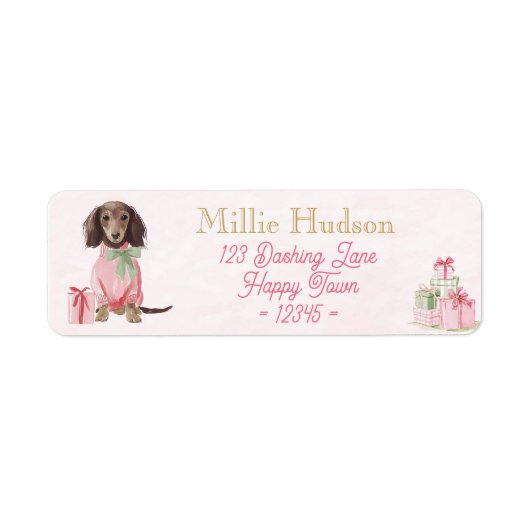 Preppy Pink Dachshund Christmas Address Labels (Voorkant)