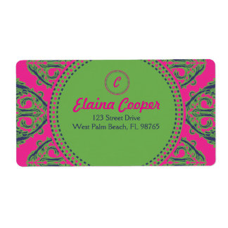 Preppy Pink Damask Etiket