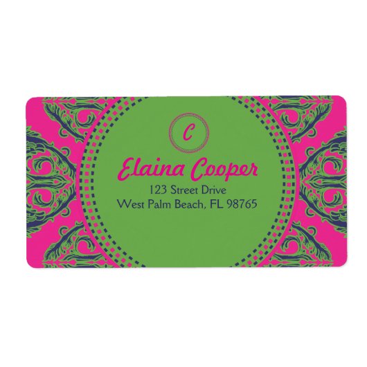 Preppy Pink Damask Etiket (Voorkant)