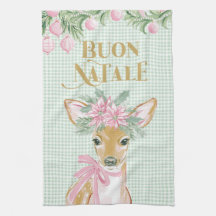 Preppy Pink Deer & Green Gingham Buon Natale