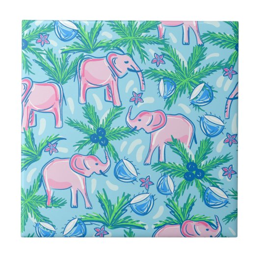 Preppy Pink Elephant Tegeltje (Voorkant)