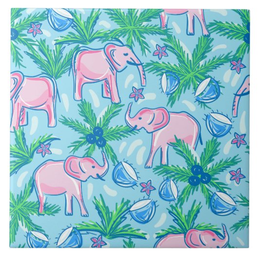 Preppy Pink Elephant Tegeltje (Voorkant)