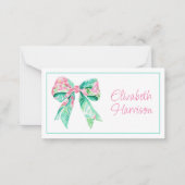 Preppy Pink en Aqua Floral Bow Notitiekaartje (Voorkant)