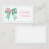 Preppy Pink en Aqua Floral Bow Notitiekaartje (Voorkant / Achterkant)