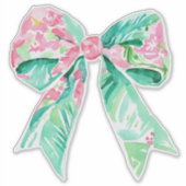Preppy Pink en Aqua Floral Bow Sticker (Voorkant)