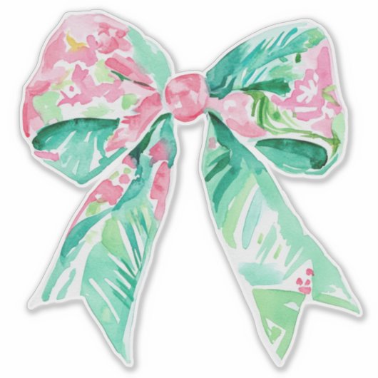 Preppy Pink en Aqua Floral Bow Sticker (Voorkant)