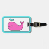 Preppy Pink en Aqua Whale Gepersonaliseerd Bagagelabel (Voorkant horizontaal)
