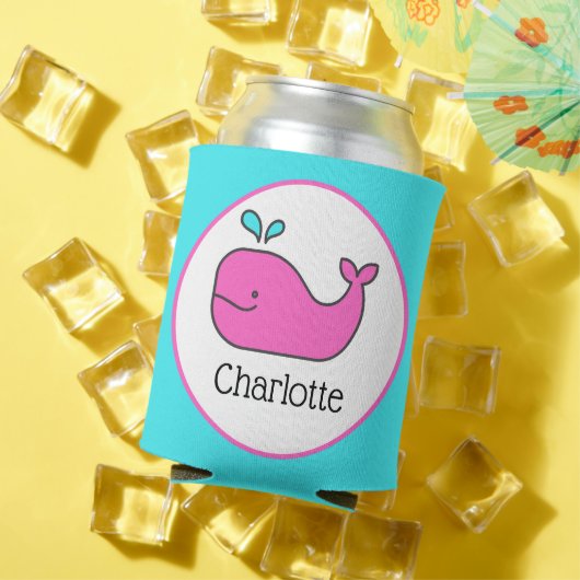 Preppy Pink en Aqua Whale Gepersonaliseerd Blikjeskoeler (Insitu Zomer)