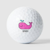 Preppy Pink en Aqua Whale Gepersonaliseerd Golfballen (Voorkant)