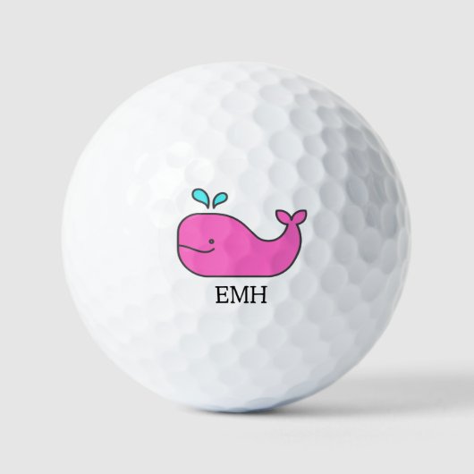 Preppy Pink en Aqua Whale Gepersonaliseerd Golfballen (Voorkant)