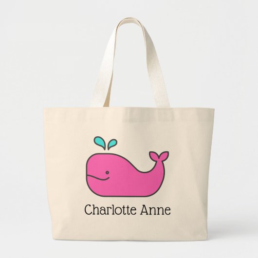 Preppy Pink en Aqua Whale Gepersonaliseerd Grote Tote Bag (Voorkant)