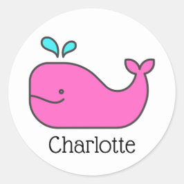 Preppy Pink en Aqua Whale Gepersonaliseerd Ronde Sticker