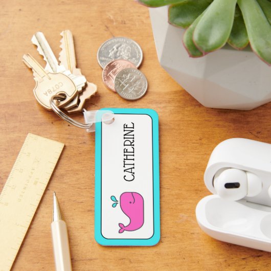 Preppy Pink en Aqua Whale Gepersonaliseerd Sleutelhanger (Bureau)