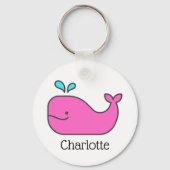 Preppy Pink en Aqua Whale Gepersonaliseerd Sleutelhanger (Voorkant)