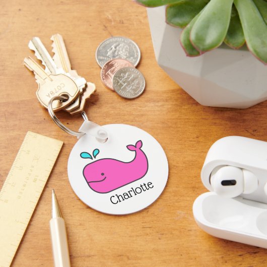 Preppy Pink en Aqua Whale Gepersonaliseerd Sleutelhanger (Bureau)