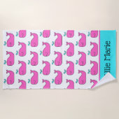 Preppy Pink en Aqua Whales - Gepersonaliseerd Strandlaken (Voorkant)