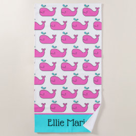 Preppy Pink en Aqua Whales - Gepersonaliseerd Strandlaken