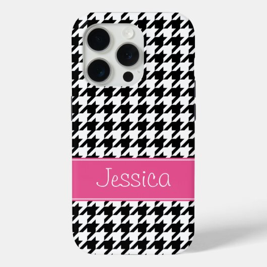 Preppy Pink en Black Houndstooth op maat Case-Mate iPhone Case (Achterkant)