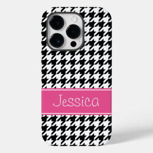 Preppy Pink en Black Houndstooth op maat Case-Mate iPhone 14 Pro Hoesje